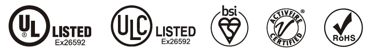 UL Listed · ULC Listed · BSI · ActivFire Certified · RoHS